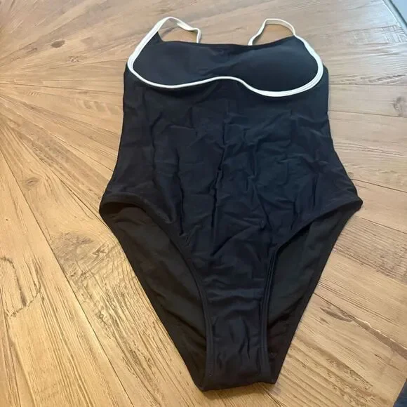 Davi one piece swimsuit black with white straps size small - Picture 2 of 7